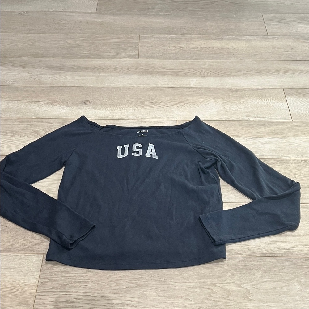 Hollister Navy Long Sleeve Tee with USA Print